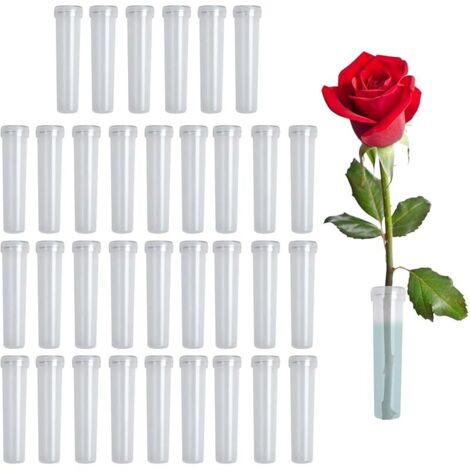 Lot de 50 tubes à fleurs fraîches - 7 x 1,5 cm - Transparent - Avec capuchons - Réutilisables