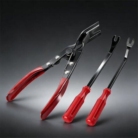 Ensemble d'outils de démontage de garnitures de voiture en 3 pièces : pince à rivets de panneau de porte, outil de retrait de fixations, extracteur, levier et ensemble d'outils. (1/5)