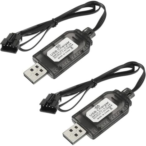 2 pièces 7.4V USB Chargeur Câble RC avec Connecteur SM-4P Plug pour 2S 7.4V LiPo Batterie, Compatible avec Voiture RC, Bateau RC, Drone RC, Avions RC et Autres Jouets Télécommandés