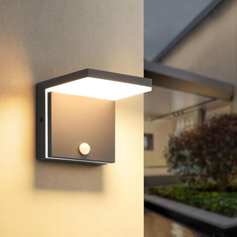 LED Applique Murale Extérieur/intérieur avec Détecteur de Mouvement,12W 3000K blanc chaud Moderne Éclairage Mural,Luminaire Murale Etanche IP65,Lampe Murales pour Cour,Jardin,Terrasse,Gris foncé (1/5)