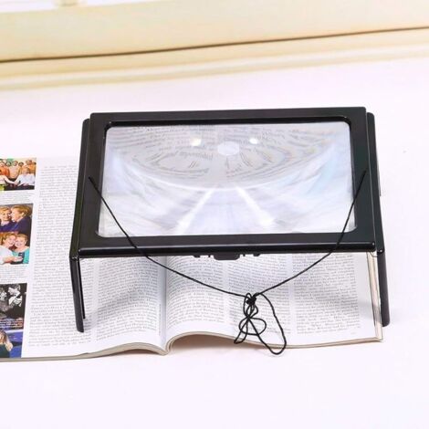 Loupe de Lecture, A4 Pleine Page Entière éclairante Loupes Mains Libres avec 4 LED Lampe Lentille de Grossissement 3X pour Lire pour Les Personnes âgées et Les Malvoyants (1/5)