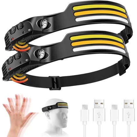 Lampe Frontale Rechargeable LED, 1000LM Lampe Torche Frontale avec Détecteur de Mouvement 10 Modes d'Éclairage 230 Degrés Légère Étanche IPX4 USB C pour Pêche, Camping, Course, Randonnée (1/5)