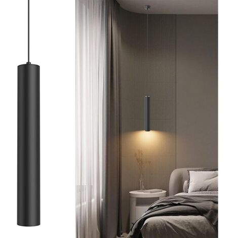 Suspension Luminaire Cylindre GU10, Lampe Suspension Moderne avec Ampoule 5W 470 LM, Lampe Suspension LED pour Salon Chambre Cuisine Chevet, Blanc Chaud 3000K, 50cm, Noir