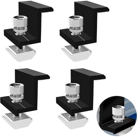 Lot de 4 pinces centrales de 30 mm pour panneau solaire - Noir standard - Avec vis - PV - Fixation trapézoïdale photovoltaïque solaire - Pour murs de camping-car, noir (1/5)