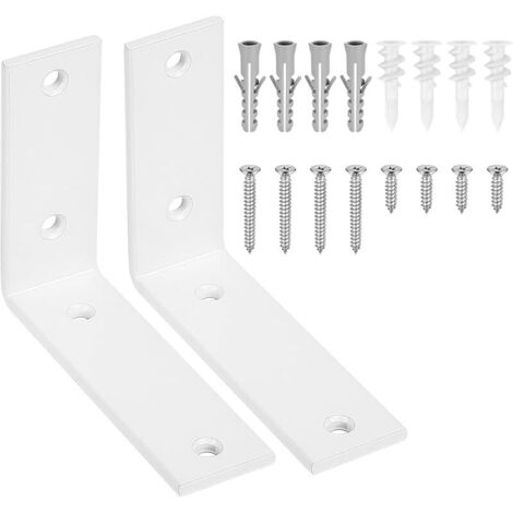2 Pcs Equerre Etagere Murale Blanc, Equerre Charge Lourde, Équerre Étagère de Fixation Etagere Murale Invisible, Supports d'Étagère Murale à 90 Degrés Metal Industrielle pour Meuble, 125x100x38 mm (1/5)
