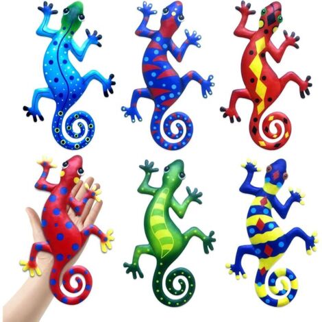 6PCS Gecko Métal Décoration, Sculptures Murales Extérieures, Ornements Jardin, Lizard Suspendu pour Terrasse Balcon Patio Clôture (1/5)