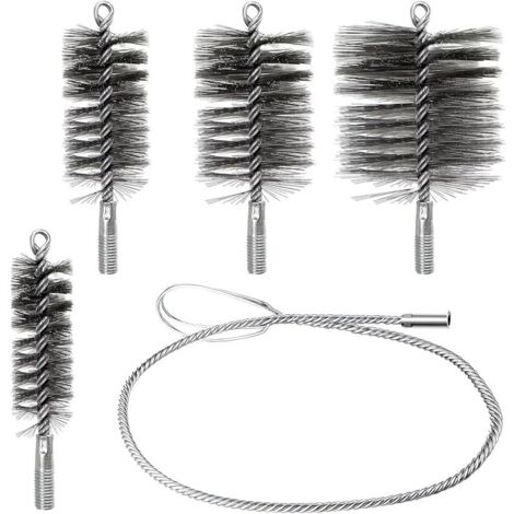 4 pièces Kit de Hérisson Ramonage, Kit Nettoyage Gaine Souple, pour Le Nettoyage des Tuyaux de Poêle et L'élimination de la Rouille, Comprend des Brosses de 30mm, 50mm, 80mm et 150mm (1/5)