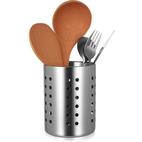 2 Pcs Pot Ustensiles Cuisine, Egouttoir Couverts Cuisine évier, Pot à Ustensiles en Acier Inoxydable, Porte Couverts Cuisines pour Ranger Vaisselle et Couvert