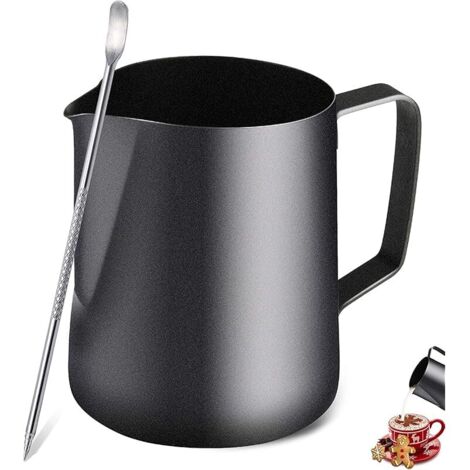 Pot à Lait en acier inoxydable Barista 350ml/600ml/900ml(12oz/20oz/32oz) Pichet à Lait Pot pour Le Café la Mousse de Lait Cappuccino et Latte, noir (1/5)