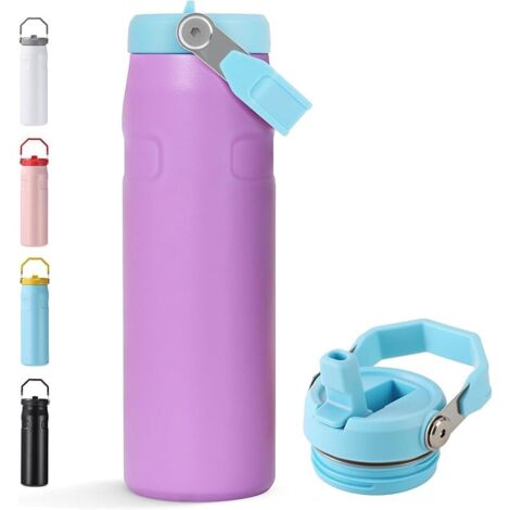 Gourde Isotherme avec Paille, 720ml Inox Sans BPA à Double Paroi, Anti-Fuite, Gourde Paille Adulte Grande Capacité, Water Bottle pour Sport, Bureau, École (Violet) (1/5)