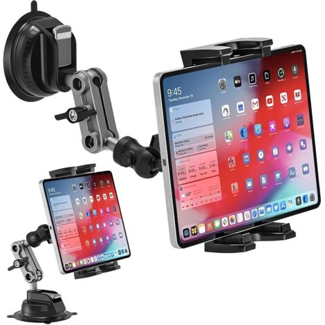 Support de tablette avant de voiture, support iPad, tableau de bord et pare-brise, rotatif à 360°, avec ventouse puissante, pour iPad/Galaxy tablettes et téléphones portables de 4,7 à 12,9"