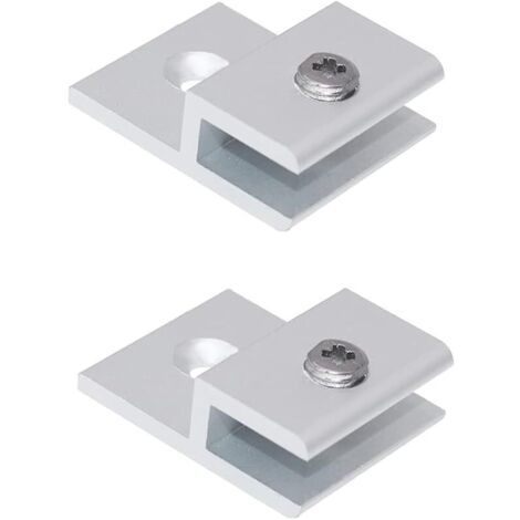 Lot de 2 pinces à verre en forme de H avec bras de serrage épais en alliage d'aluminium Argenté pour étagère murale (3-5 mm) (1/5)