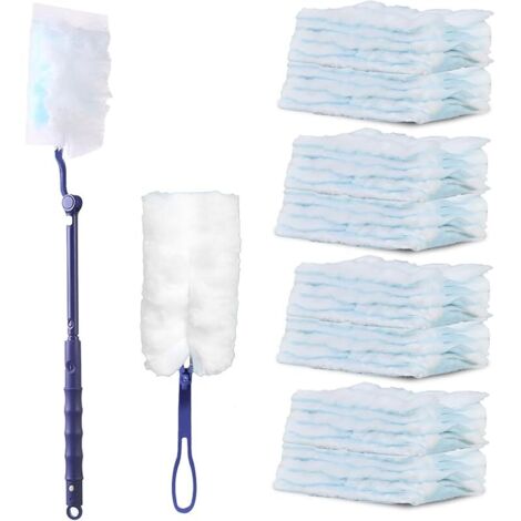 Plumeau Poussière Kit avec 1 Poignée, 1 Perche Télescopique, 40 Recharges, Duster Microfibre, Plumeau Poussiere, Plumeaux pour Saleté Nettoyer, Poils Animaux, Cuisine, Bureau, Salon, l'école (Bleu) (1/5)