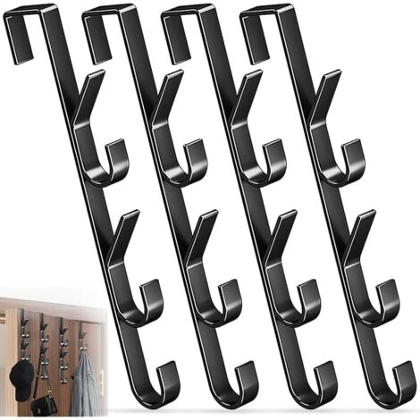 4 Pièces Porte Manteau pour Porte, Crochets Porte Vertical avec 5 Crochets, Crochet Serviettes pour Suspendre Vêtements, Manteaux, Sacs Main, Cintre Métal pour Salle Bain, Cuisine, Chambre (Noir) (1/5)