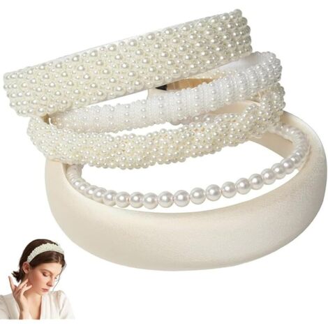 Lot De 5 Serre-Têtes En Perles Blanches Pour Femme Et Fille - Accessoire De Mariage Avec Perles Artificielles - Accessoire Pour Fête De La Bière, Multicolore (1/5)