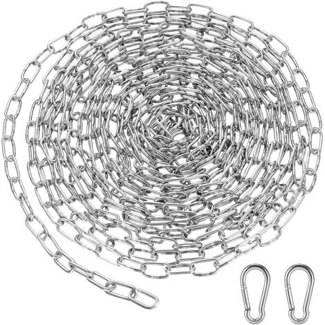 Chaîne en acier inoxydable au mètre 3 mm, 3 m - Chaîne en acier inoxydable avec mousqueton - Chaîne en acier à suspendre - Chaîne à maillons en acier inoxydable pour chien - Chaîne d'ancre - Chaîne à