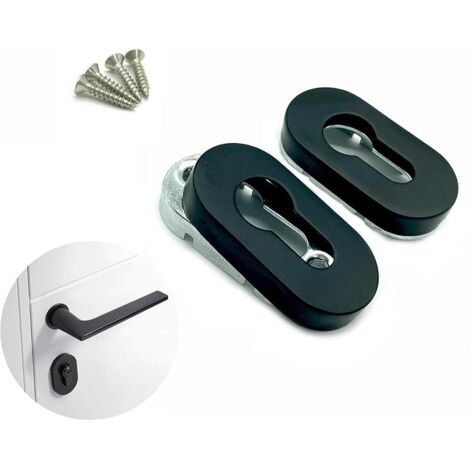 2 jeux Rosace Cylindre Cache Serrure Rosace de Protection Ovale en Acier Rosace cylindrique en acier Fabriqué en acier inoxydable noir mat pour Cylindre Profilé Portes Intérieures et Extérieures (1#) (1/5)