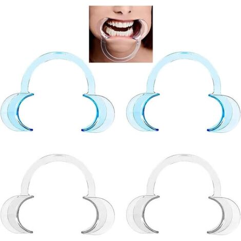 4 Pcs Ecarteur Bouche, C-Forme Ouvre Ecarteur Dentaire pour Inspection Orale, Le Traitement, Blanchiment Dents, Mâche-Mots pour Jeux de Société Famille (2 Bleu, 2 Transparent) (1/5)