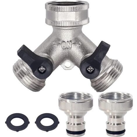 Répartiteur de Tuyau d'arrosage à 2 Voies, répartiteur de Tuyau d'arrosage, Valve en Y, connecteur de Robinet bidirectionnel avec 2 connecteurs Rapides de 1,9 cm, raccord de Tuyau en Y en (1/5)