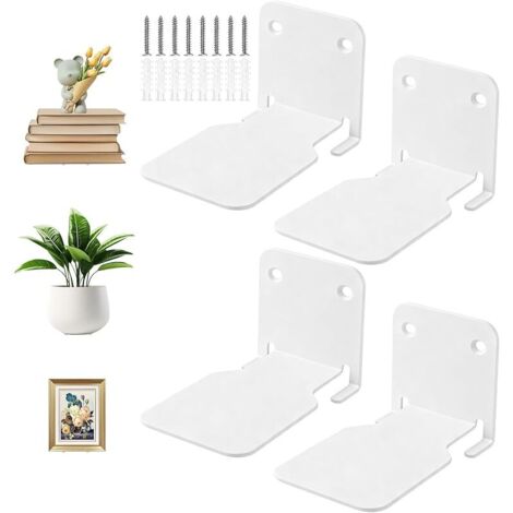 4 Pièces Etagere Murale Flottantes, Étagère Invisible Métal, Support Caché pour Livres, Étagères Décoration pour Maison, Bibliothèque, Chambre Coucher, Salle Bain, Bureau, Cuisine, Salon (Blanc) (1/5)