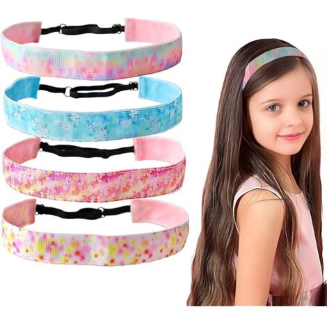 4 Pièces Bandeaux Ajustable Large Cheveux Fille Headband Serre Tête Élastique Extensibles Coloré Arc-en-ciel Dessin Animé en Tissu Bandeau de Course Yoga Sport Accessoires (1/5)