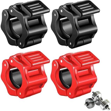 4 Pièces Verrouillage à Haltères Clips Pinces à Haltères Clips Bague de Serrage Haltère Collier de Blocage Bague Attaches haltères 28 mm pour Entraînement Haltérophilie Fitness (Noir+Rouge) (1/5)