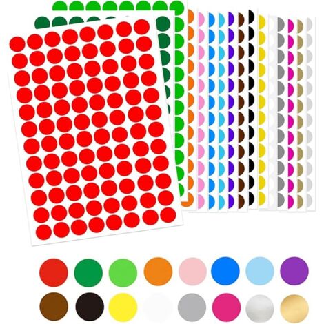 1536Pcs Gommettes Autocollantes Rondes, 15mm Couleur Codage Étiquettes Pastille Couleur Autocollante pour Fournitures de Bureau Famille École Calendriers (16 Couleurs) (1/5)