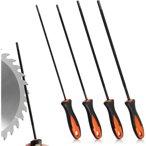 Lot de 4 limes de tronçonneuses rondes pour tronçonneuses 4 tailles à partir de 3,2 / 4 / 4,0 / 4,8 / 5,5 mm - Avec poignée en noir et orange - Avec