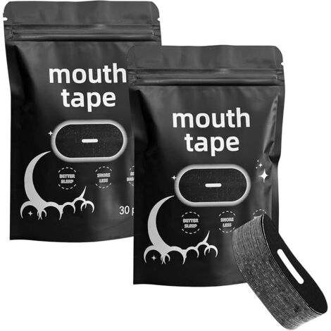 60 Pièces Mouth Tape, Sleep Mouth Tape Auto-Adhésif, Scotch Bouche Sommeil Tissu Extensible, Bande Buccale Beauty Sleep Noir, Conçu pour Atténuer Ronflement Réduire Respiration Buccale (1/5)