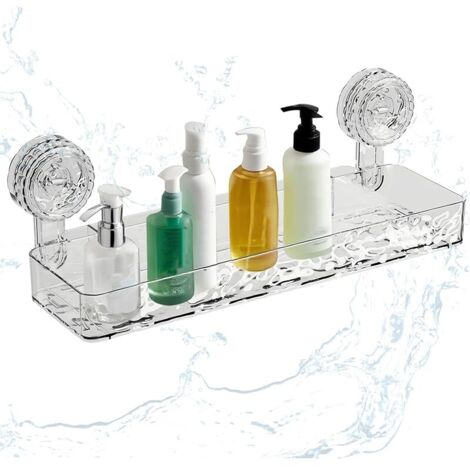 Étagère de douche à ventouse transparente - 32 x 9 cm - Support de gel douche sans perçage - Avec ventouse - Pour salle de bain, cuisine, hôtel (1/5)