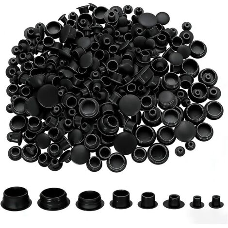 450 PcsCache Trou Mur, Cache Trou Meuble, Cache Vis, Bouchons de Trous de perçage en Plastique pour Meubles, placards de Cuisine, étagères, armoires, bibliothèques (8 Tailles, Noir) (1/5)