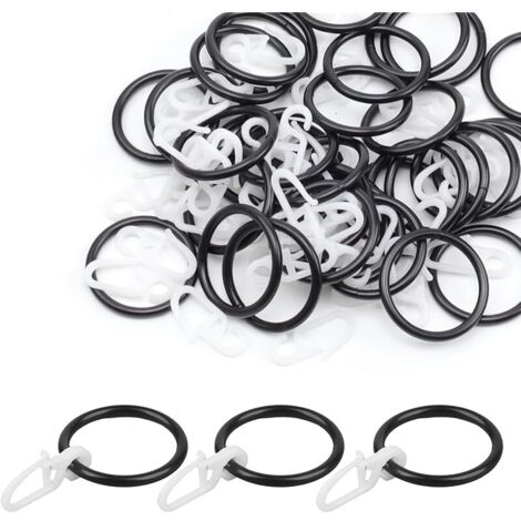 Lot de 50 anneaux de rideau de douche avec crochets en plastique - Diamètre intérieur : 30 mm - Noir (1/5)