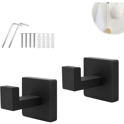 Accroche Serviette Salle de Bain, 2 Pièces Crochet Salle de Bain, Black Kitchen Towel Crochet, Acier Inoxydable, avec Accessoires de Montage, pour Chambre, Salle de Bain, Cuisine (1/5)