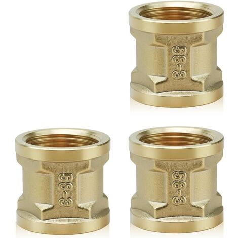 Lot de 3 manchons en laiton G3/4" IG/IG - Filetage intérieur - Jaune - Adaptateur double - Pour raccord de tuyau (1/5)