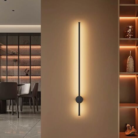 Longue Applique Murale Led Intérieure, Lampe Murale Moderne 97CM/28W, IP65 Appliques Extérieures, Lumière Murale Aluminium, Pour Salon Chambre Couloir, Blanc Chaud 3000K, Noir