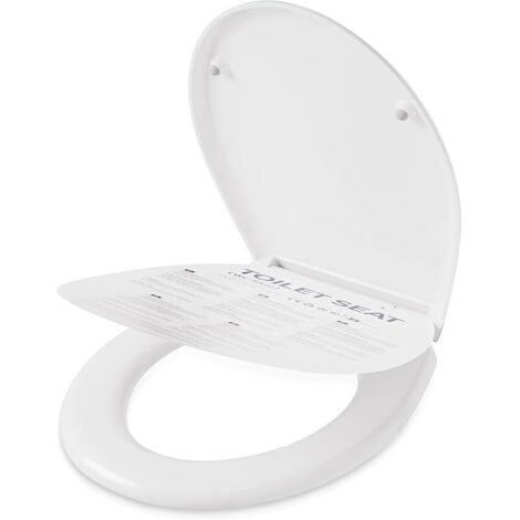 Abattant WC avec Frein de Chute, Forme O, Cuvette Toilette en Duroplast Inclut Gabarit d'Installation, Antibactérienne, Couleur Inaltérable, Très Résistante, Blanc Universel (1/5)