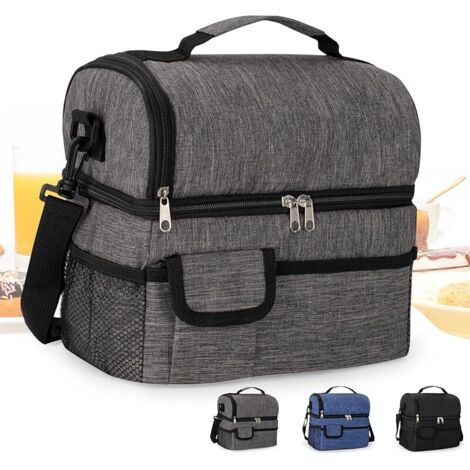 Sac Isotherme Repas 10L Sac à Déjeuner Isotherme Sac à Lunch Isolé 2 Compartiments Portable Réutilisable Lunch Bag pour Femmes Hommes et Étudiants à l’École et au Bureau(Grey)-A