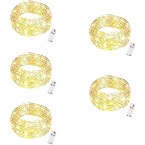 5 Pièces Home Guirlande Lumineuse(Avec minuterie),3 mètres 30 LED Guirlande Lumineuse a Pile, Rideau Blanc chaud Rideau Lumineux pour Interieur Exterieur, Vacances, Mariage, Fête, Noël (1/5)