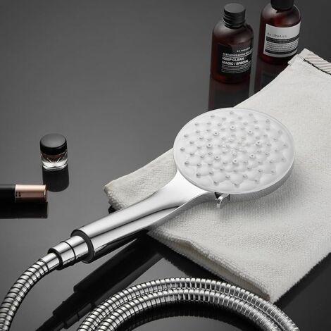Pommeau de douche à 6 types de jet avec finition chromée, grand pare-pluie, avec tuyau flexible en métal de 1,5 m, chromé (1/5)