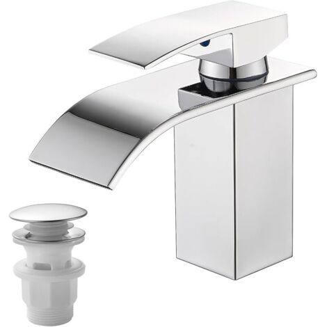 Robinet de salle de bain avec jeu d'échappement, mitigeur en cascade pour lavabo, monocommande pour salle de bain avec tuyau de raccordement G3/8 pour WC des invités (hauteur de drain 80 mm (1/5)