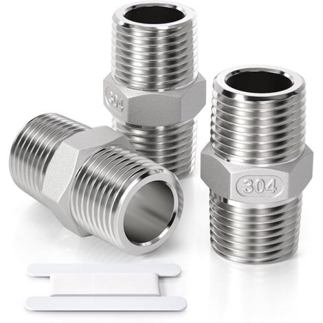 3 pièces 1/4" mâle vers 1/4" mâle BSP en acier inoxydable 304 Raccord à embout hexagonal，Pour la conversion des raccords de tuyauterie (1/5)