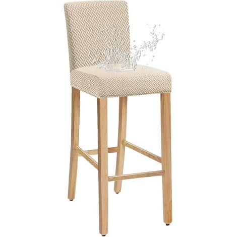 Housse de Chaise de Bar, Lot de 2, Housse de Chaise Extensible Lavable Amovible, Protege Chaise Universelle pour Pub Cuisine Café (Crème, 2 Pièce)