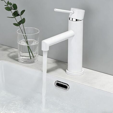 Robinet Lavabo Blanc pour Salle de Bains, Mitigeur de Lavabo Design Moderne, Robinet de Lavabo en Acier Inoxydable Résistant à l'usure, Mousseur Remplaçable, Robinettrie Eau Chaude et Froide (1/5)