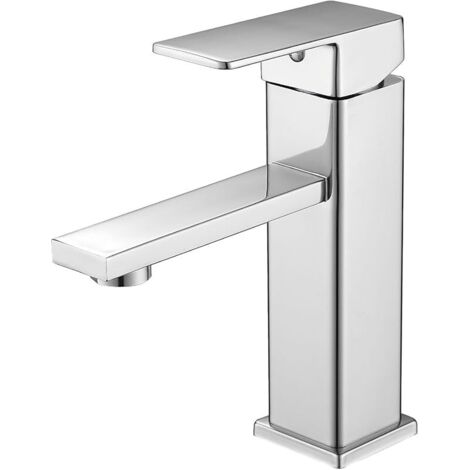 Robinet de salle de bain - Robinet de lavabo à une main - Petit mitigeur monocommande - En acier inoxydable - Pour vasque de lavabo (1, chrome) (1/5)