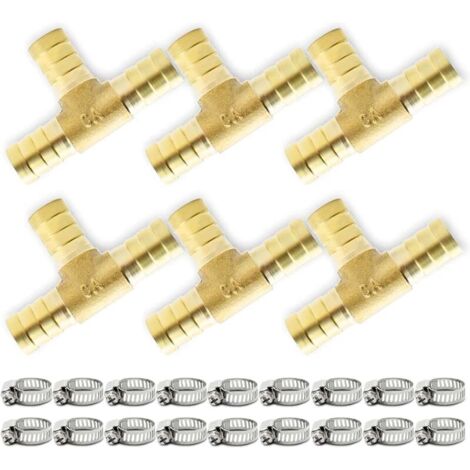 Lot de 6 raccords cannelés 12 mm en laiton à 3 voies avec 18 pinces (1/5)