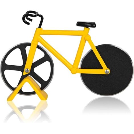 Roulette à Pizza Vélo, Couteau à Pizza en Forme de Vélo, Double Couteau à Pizza en Acier Inoxydable, Lames Super Tranchantes avec Revêtement Antiadhésif et Béquille pour couper les brownies (1/5)
