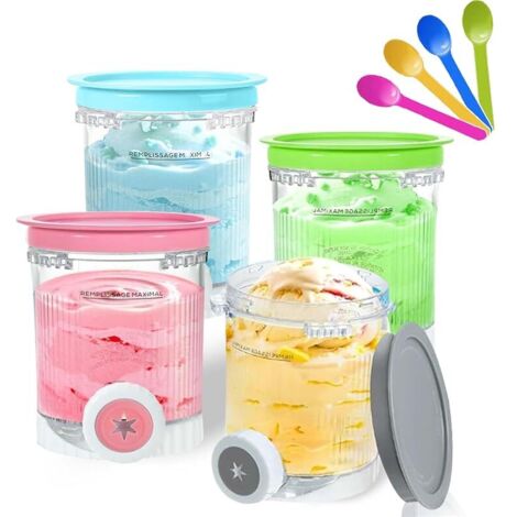 Pour 4 pièces Ninja Swirl Creami conteneur 480 ml récipient à crème glacée pour sorbetières Ninja Creami séries NC701 et NC700 - Sans BPA lavable au lave-vaisselle(pack de 4 avec cuillères colorées) (1/5)