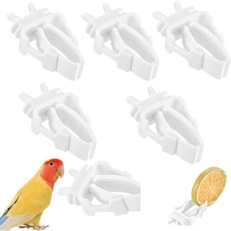 Lot de 6 pinces à fruits pour oiseaux, mangeoire à oiseaux pour cage à oiseaux, perroquet légumes fruits clip mangeoire pour cacatu, hamsters, cacatol, accessoires pour cage(blanc) (1/4)