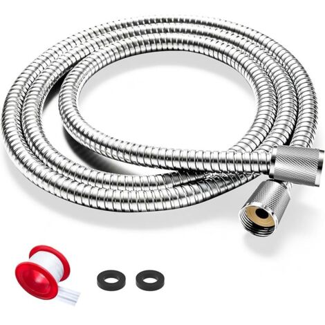 Tuyau de douche de rechange en acier inoxydable de 1,8 m, étanche, standard G1/2 pour tuyau de douche anti-explosion, anti-torsion et résistant aux hautes pressions (argenté) (1/5)