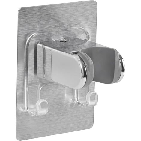 Support Pommeau de Douche sans Percage, Autocollant Support de Douche, Avec Double Crochet, Support Douchette Universel, Angle Réglable, Chrome (1/5)